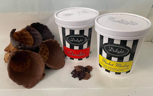 Dairy Free Ice Cream Kit for 4 - With Handmade Dairy Free, Gluten Free Waffle Cones Dipped in Dark Chocolate - Allons Y  Delivery