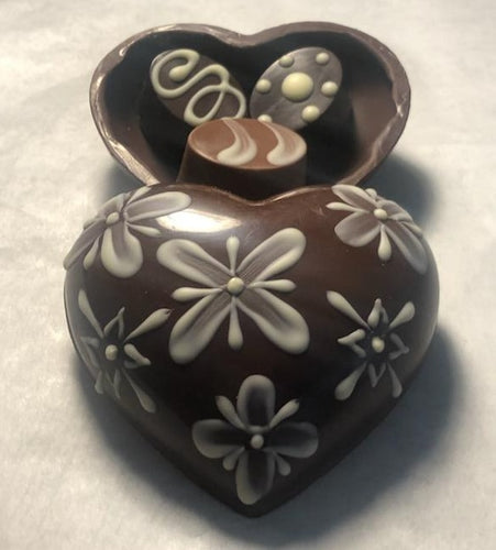 Hand Painted Chocolate Heart Box with Three Chocolates. - Allons Y  Delivery