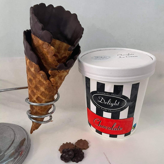 Ice Cream Kit for 2 - With Handmade Waffle Cones Dipped in Dark Chocolate - Allons Y  Delivery
