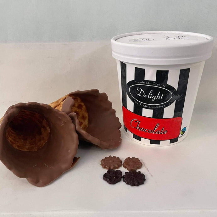 Ice Cream Kit for 2 - With Handmade Waffle Cones Dipped in Milk Chocolate - Allons Y  Delivery