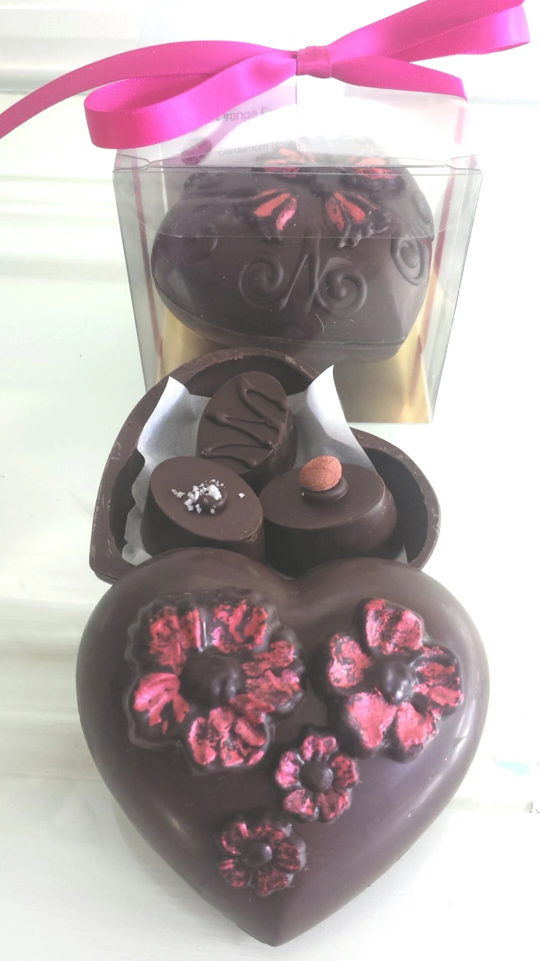 Delight's Hand Painted Chocolate Heart Box with Three Chocolates.