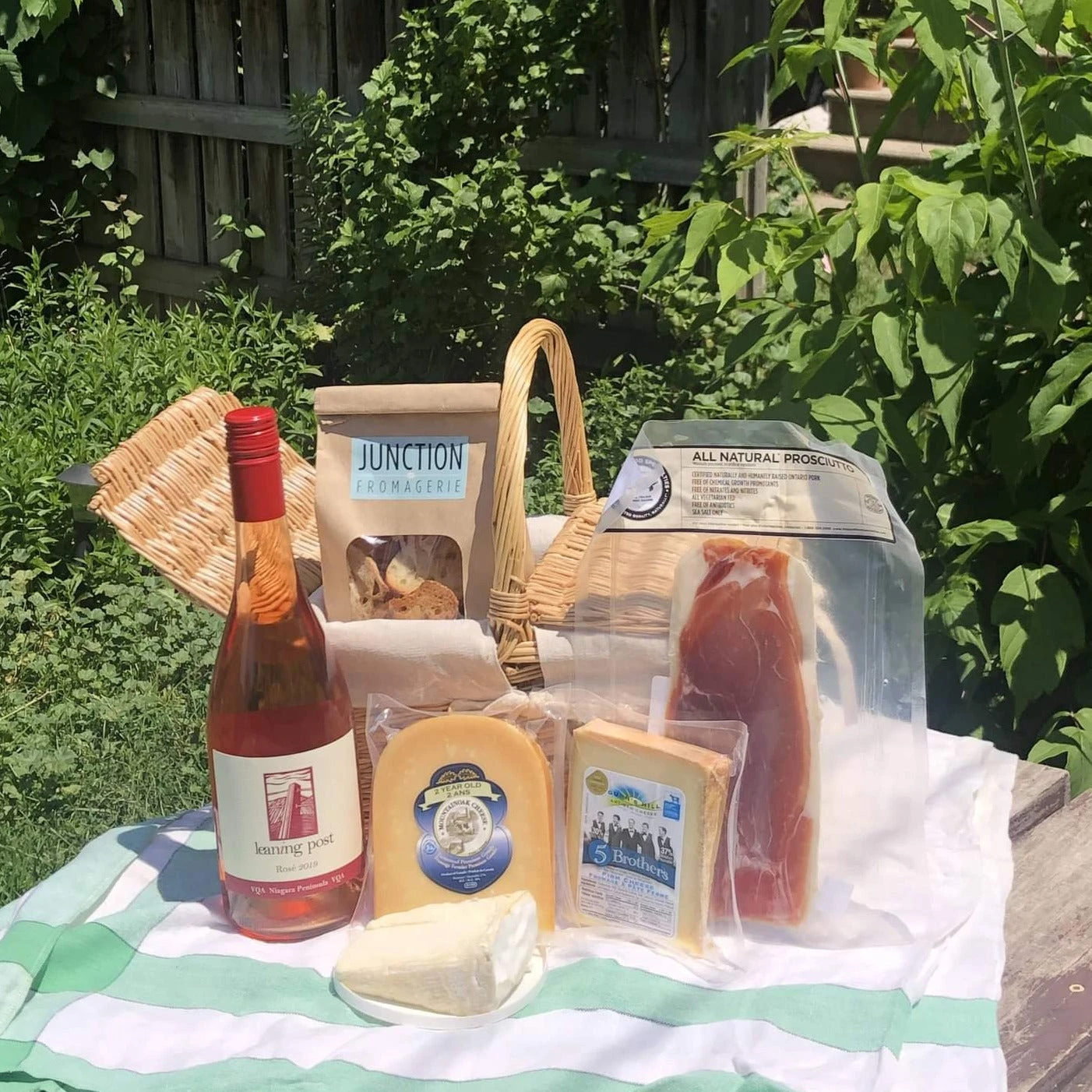 Picnic Basket with Artisanal Cheese, Prosciutto & Rosé